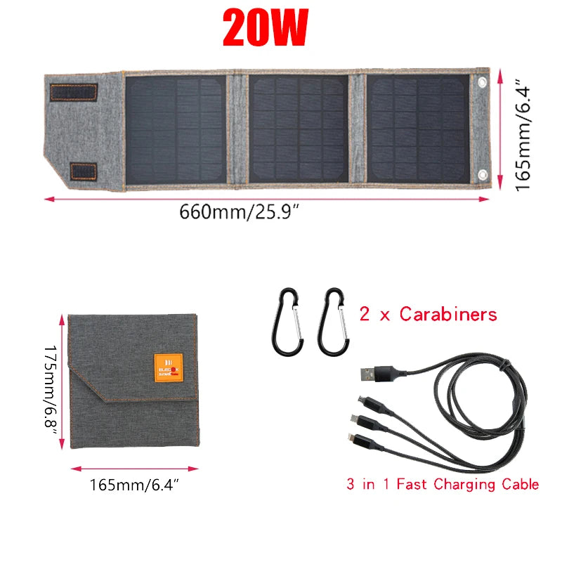 5V 20W 30W Portable Foldable Solar Panel Waterproof for Cell Phone Power Bank Battery Charger Outdoor Camping Tourism Fishing