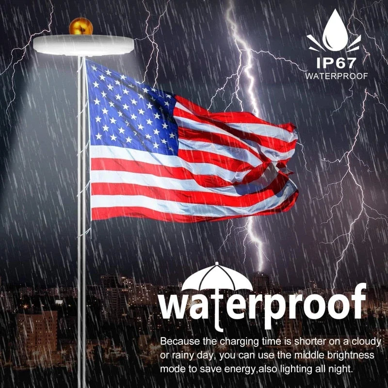 128LED Camping Light Solar Powered Flag Pole Lamp Flagpole Top Bright Night Lighting Outdoor Waterproof LED Light