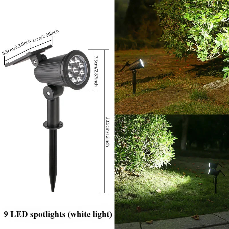 9 LED Solar Spotlights Outdoor IP65 Waterproof Brightness Adjustable Spot Light Garden Backyard Driveway Patio Decor Lamp