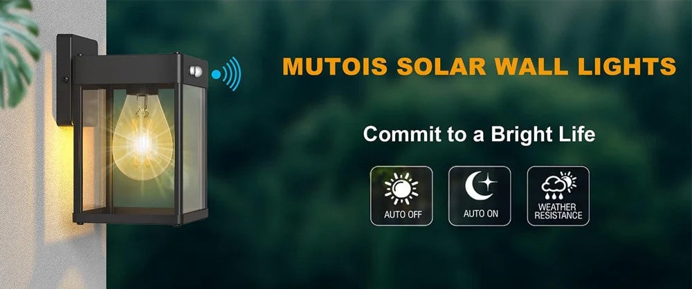 Solar Wall Lights Outdoor Waterproof 3 Modes Motion Sensor Porch Sconces Wall Mounted Light With Metal Frame Glass Shades Shed