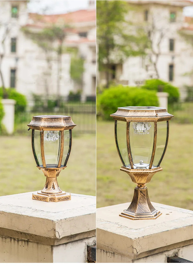 Villa Retro Column Lamps Solar Panel Spotlights LED Light Outdoor Pillar Solar Post Lamp For Patio Garden Decor IP55 Waterproof