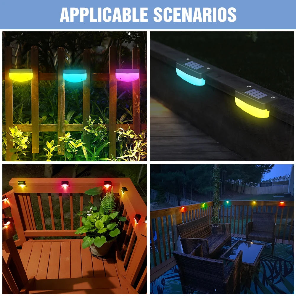 RGB LED Solar Deck Light Outdoor Waterproof Garden Step Lamp Patio Stairs Railing Courtyard Fence Decor Lighting Cold/Warm White