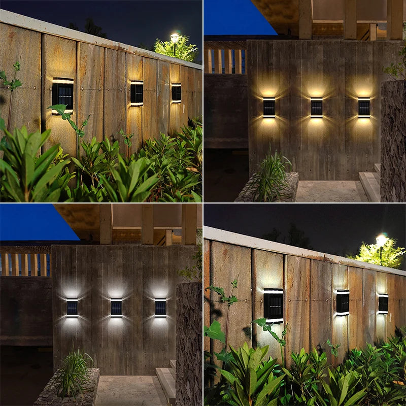 6 LED Solar Powered Wall Lamp Outdoor Waterproof Light UP and Down Illuminating Garden Yard Decoration Outside Sunlight Camping