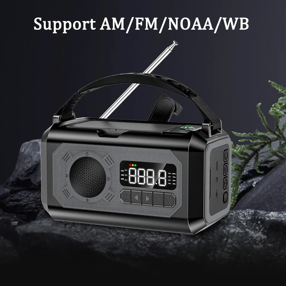 AM/FM/NOAA Solar Hand Crank Radio 12000mAh Emergency Radio Reading Lamp Flashlight SOS Alarm Power Bank Speaker רדיו ופנס חירום