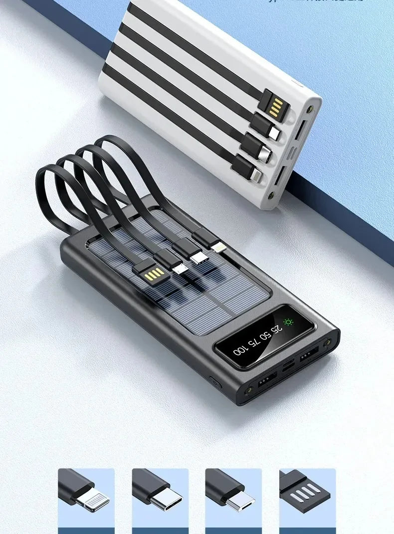 500000MAH 200000mAh 300000mAh Solar BCAK Power Bank, Convenient Ultra-thin Built-in Cable, Outdoor Camping Mobile Power Supply