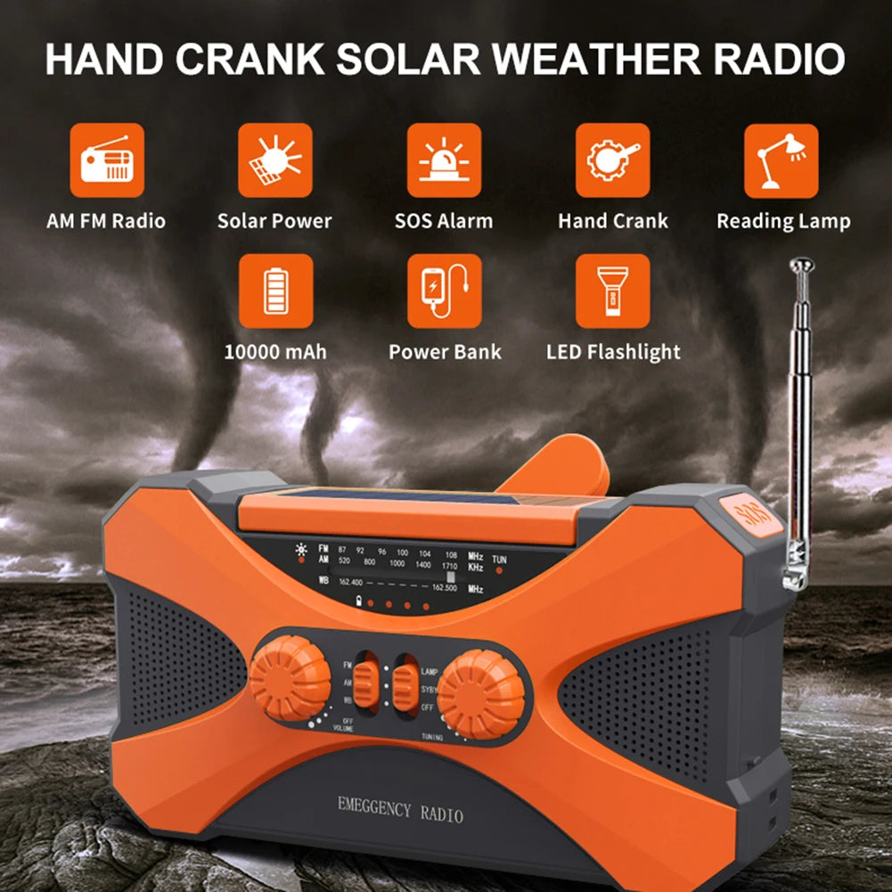 10000mAh Emergency Solar Power Radio Hand Crank Radio AM/FM/NOAA Global receiver High Quality LED Torch Reading Light SOS Alarm