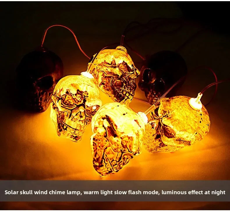 Solar Halloween String Lights Skull Ghost Pumpkin Heads Horror Outdoor Decor for Garden Yard Patio Haunted House Display