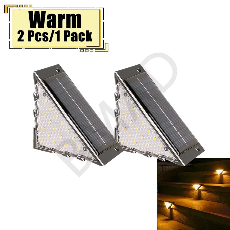 Outdoor Solar Step Lamp Two-Tone Triangle LED Waterproof Auto-On Deck Lantern for Patio Yard Driveway Porch Decorative Lighting