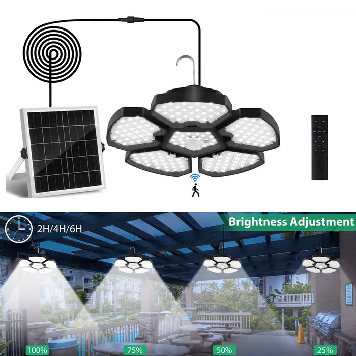 Solar Shed Light Indoor Outdoor Garage Balcony Motion Sensor Pandent Lights 156LEDS Waterproof Courtyard Security hanging Lamp