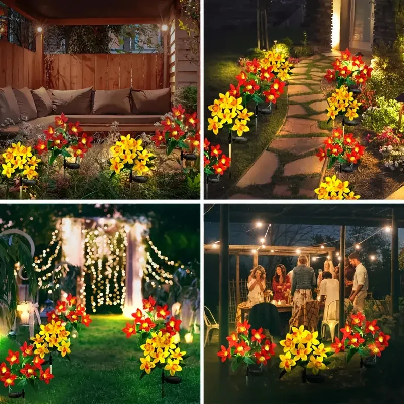 Flower Solar Lights Outdoor Garden, LED Solar Flower Lights with 7 Orchid Flower Solar Stake Lights for Courtyard Pathway lights