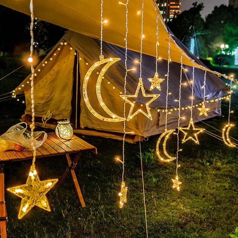Star Moon Solar Battery String Lights 8Mode Outdoor Christmas Garland LED Fairy Light for Ramadan Festoon Wedding New Year Decor