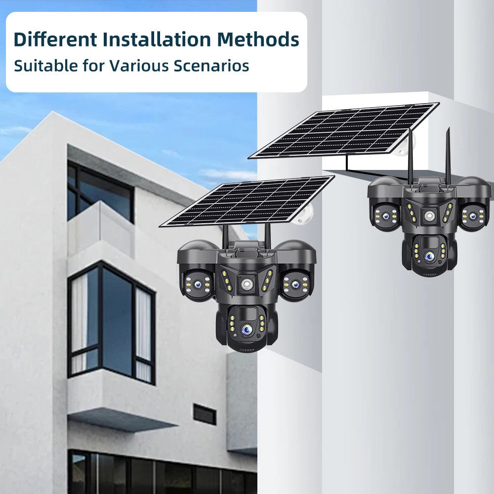 15MP 4G Solar Camera PTZ Outdoor CCTV Triple Lens Three Screen PIR Colour Night Vision Weatherproof V380 PRO Cameras