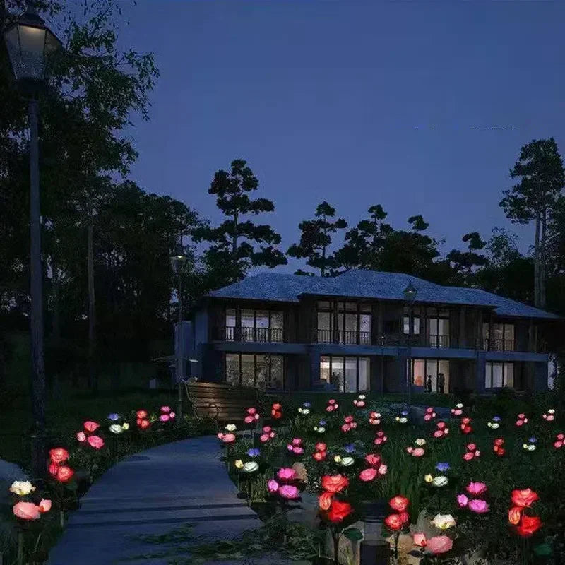 LED Outside Light for Patio Yard Decor Solar Powered Lights Outdoor Solar Garden Lights Solar Flowers Rose Light Waterproof