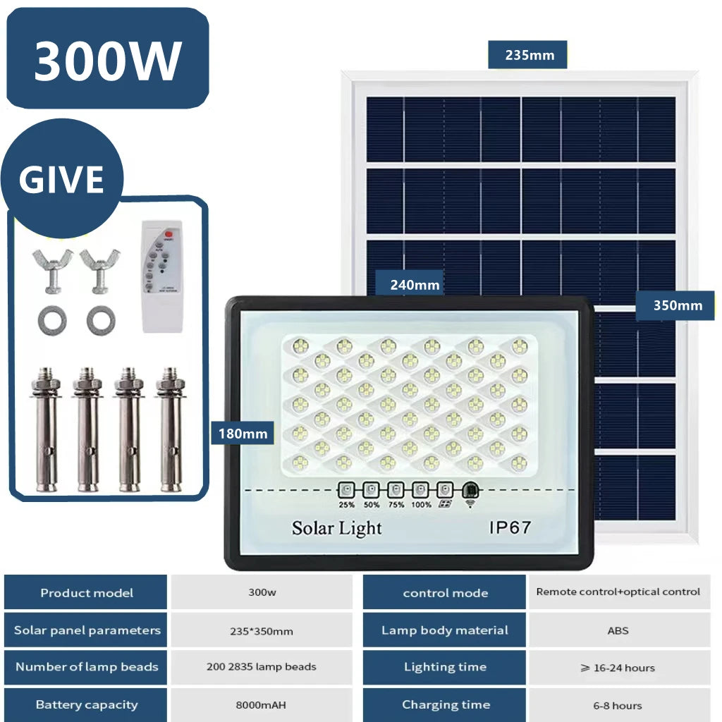 Super bright solar light LED solar floodlight 100w 200w 300w 400w IP67 high waterproof outdoor floodlight LED courtyard light