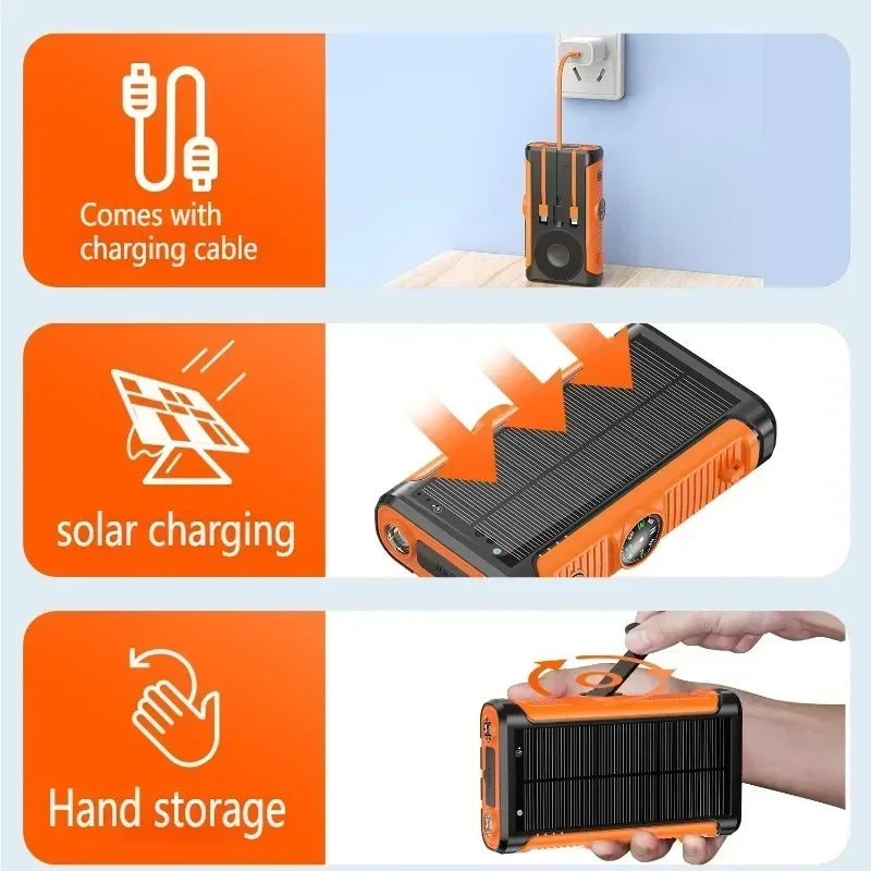 200000mAh Solar Power Bank 22.5W Magnetic Wireless Charging Camping Powerbank with Cables External Battery for IPhone Magsafe