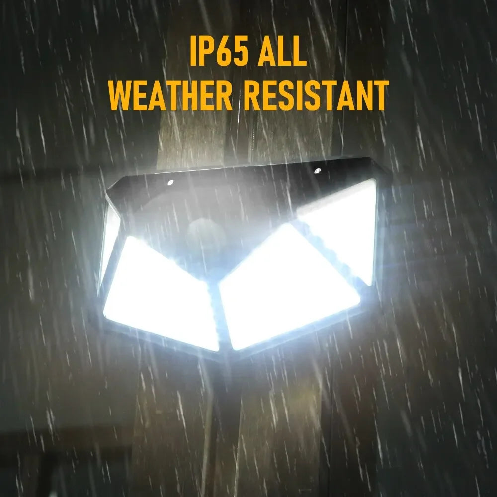 100 LED Solar Wall Lamp Wireless with Motion Sensor Human Waterproof Garden Decoration Spotlights Stairs Outdoor Wall Light