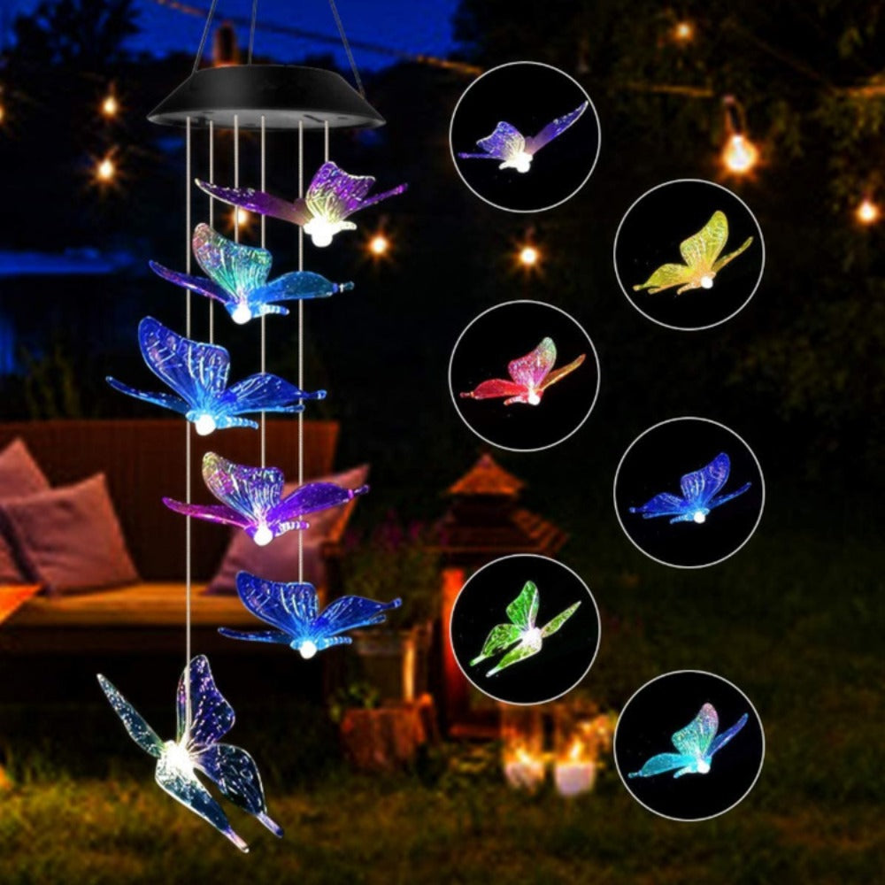 Solar Light Butterfly Windchime Light Rechargeable Christmas All Hallows' Day Party Atmosphere Landscape Balcony Decoration Lamp