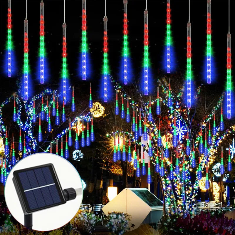 Solar Meteor Shower Light Christmas Tree Outdoor Falling Rain Drop String Lights for Street Wedding Party Garden Eave Decoration