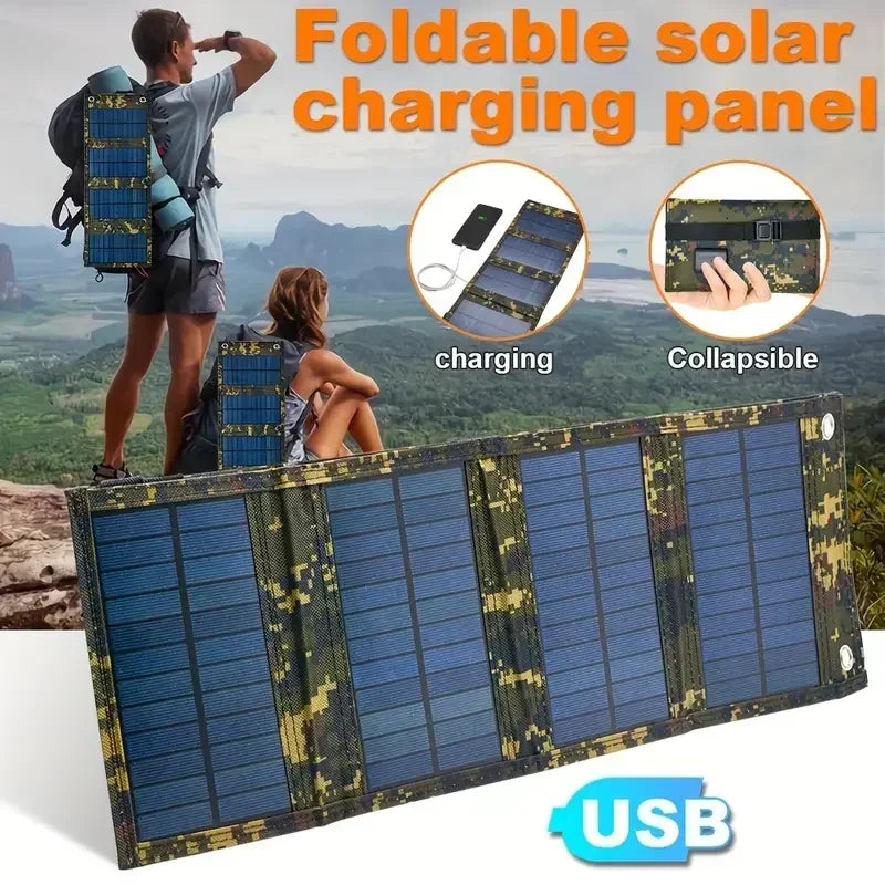 20W Foldable Solar Panel 5V USB Portable Battery Charger for Cell Phone Outdoor Waterproof Power Bank for Camping Accessories