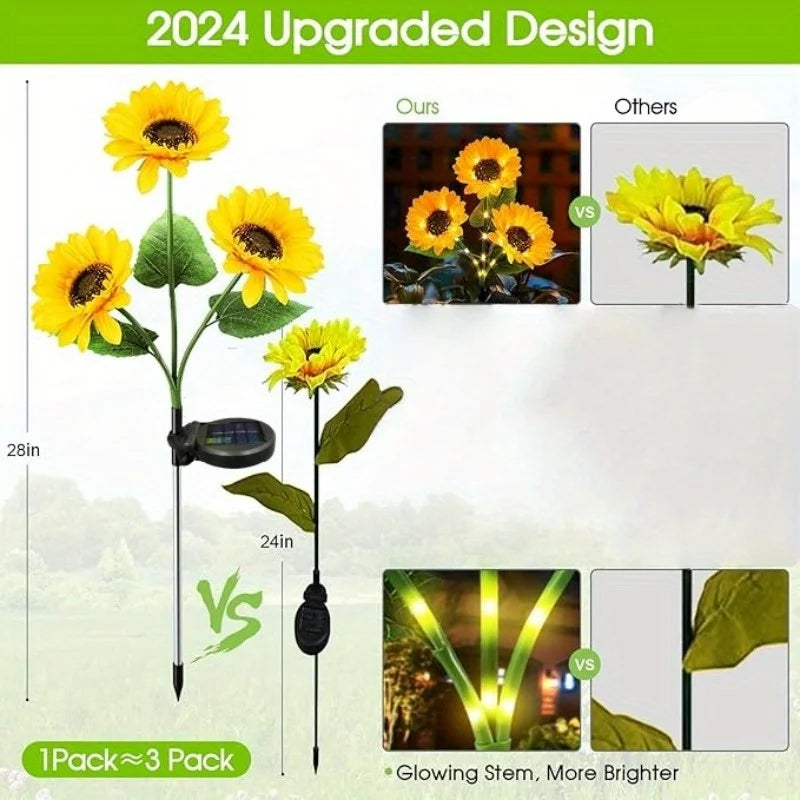 3 LED Solar Flower Lights Solar Simulation Flower Lights | Outdoor Decoration for Courtyard Villa Lawn Garden Pathway