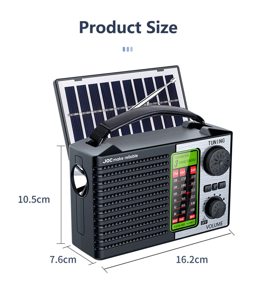 Portable FM AM SW Radio Rechargeable Outdoor Solar Full Band High Sensitivity Radio with LED Illumination and Wireless Speakers
