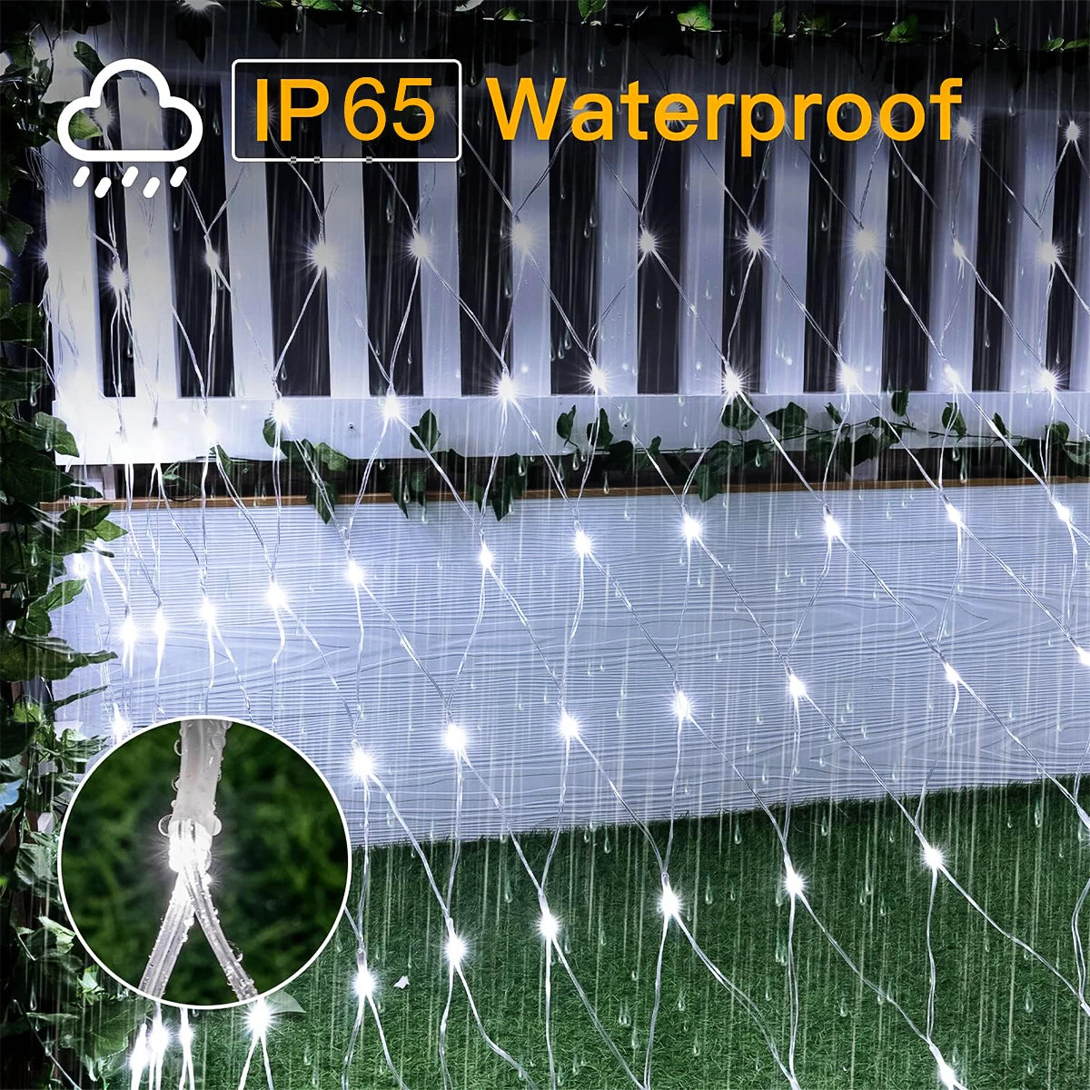1pc Solar Net Lights Bush Net Lights Mesh Lights 8 Modes Remote Control Auto On/Off Outside Twinkle Lights For Patio Wall Roof