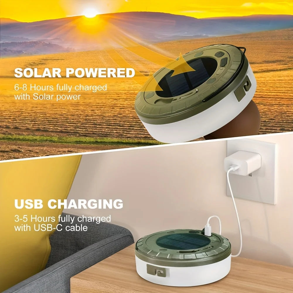 Solar Camping String Light 2 in 1 Rechargeable Camping Lamp 5 Mode Waterproof Portable Tent Lighting Outdoor Hiking Garden Decor