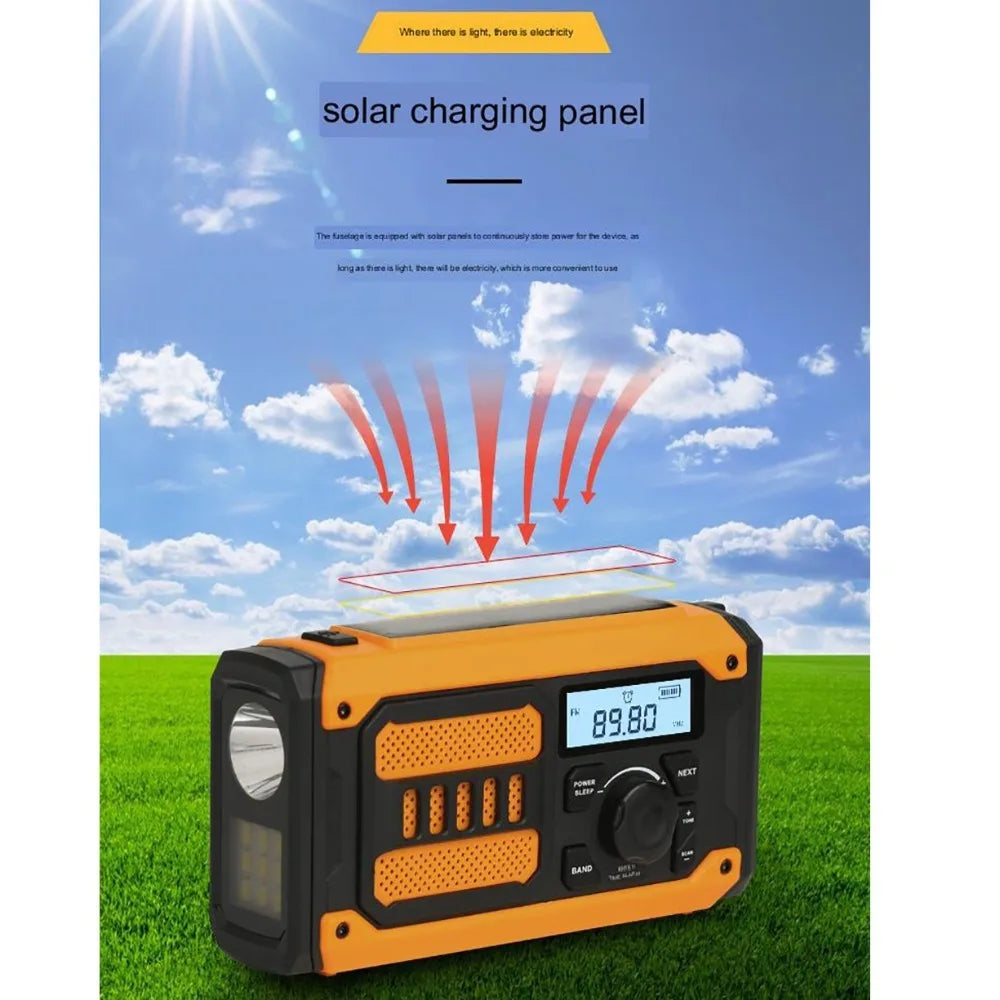 2000mAh Solar Emergency Radio AM FM NOAA Power Bank Portable Weather Radio Multi-band LED Flashlight SOS Outside Radio Universal