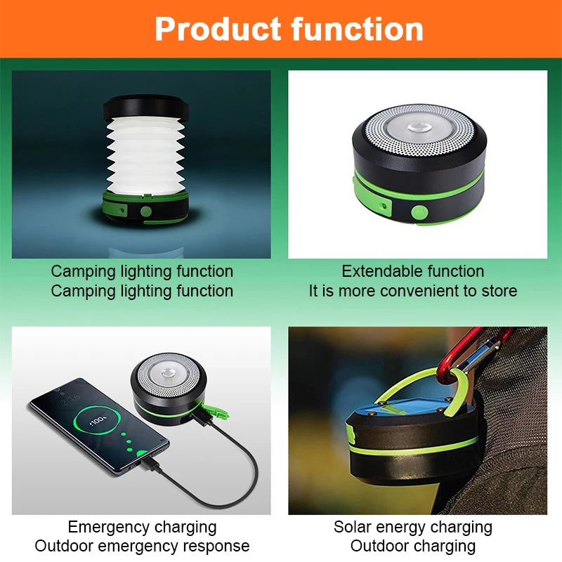 Camping Light Solar Rechargable Foldable Portable Lantern Power Bank Waterproof Flashlight Solar Lamp Camp Outdoor 