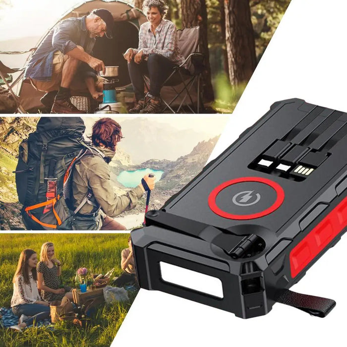 Solar Power Bank Hand-Cranked Battery Bank Charger With LED Light Foldable Powerbank Built-In SOS Alarm Function And Compass For