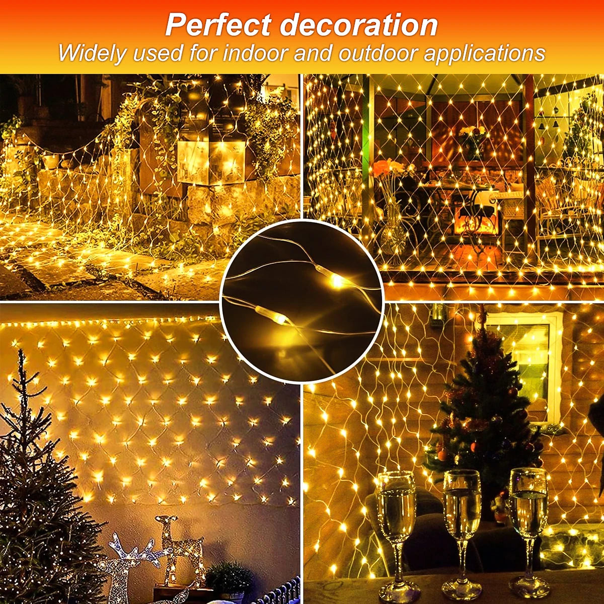 1pc Solar Net Lights Bush Net Lights Mesh Lights 8 Modes Remote Control Auto On/Off Outside Twinkle Lights For Patio Wall Roof