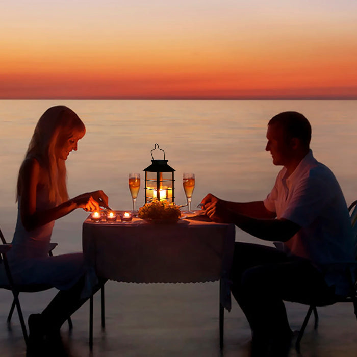 Solar Powered Lantern Light Outdoor Flickering Flame Fire Candle LED Lamp Hanging Decorative Lighting For Garden Patio Courtyard