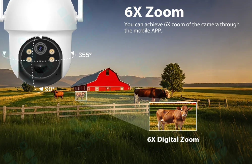 6x Zoom Solar PTZ Camera 4K 8MP HD Outdoor WiFi Wireless IP Camara Solar Panel Security Built in Battery PIR Human 4MP iCsee