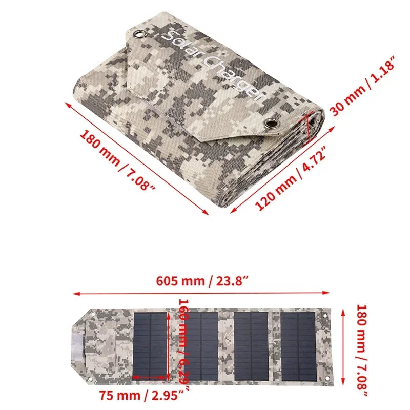 100W/80W/60W Foldable Solar Panel USB 5V Solar Charger Portable Solar Cell Outdoor Phone Power Bank for Camping Hiking + Cable