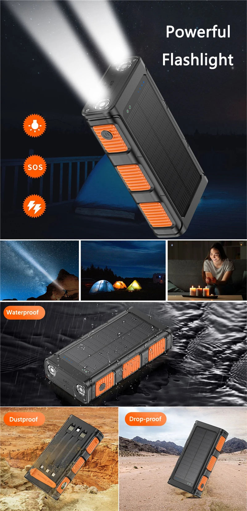 30000mAh Hand Crank Solar Power Bank PD 20W External Battery Fast Charging Powerbank for iPhone 14 Xiaomi Portable Solar Charger