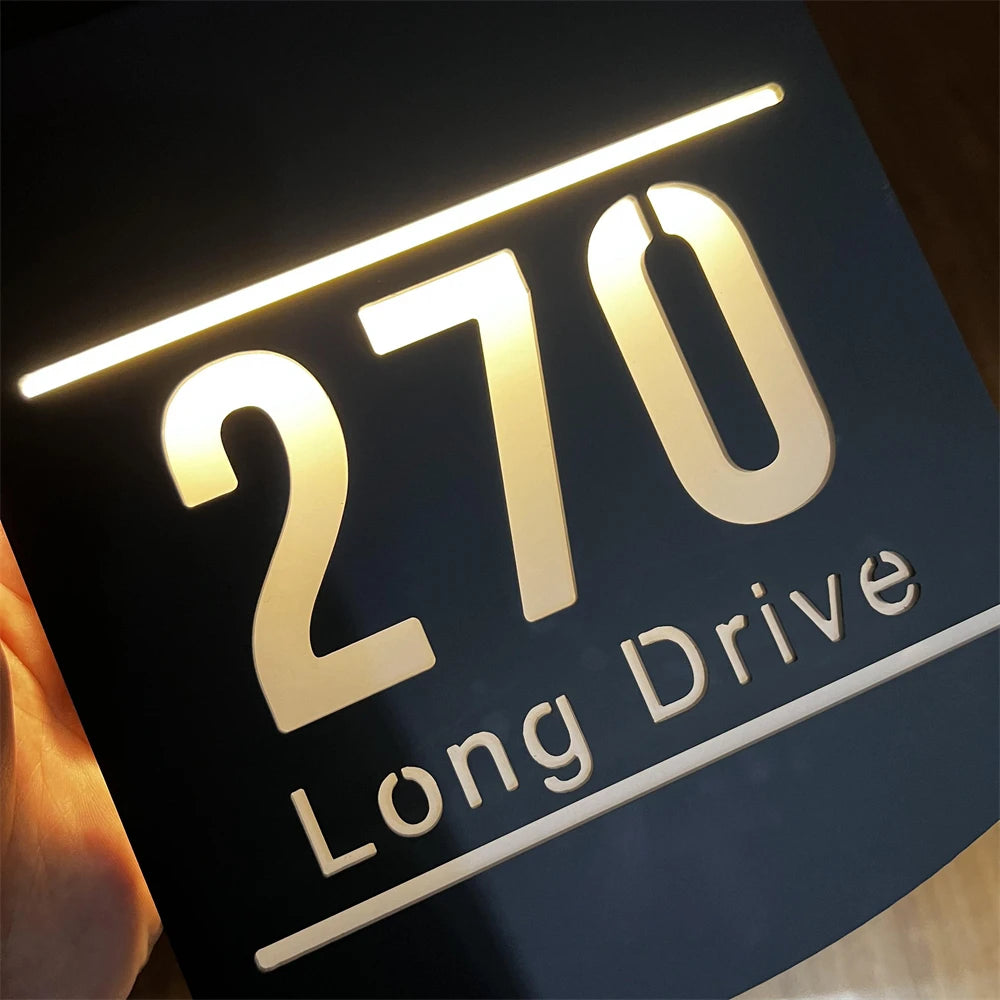 Personalized Solar House Sign Acrylic Plaque LED Customized Address Plaque Outdoor Street Name Solar House Number Sign