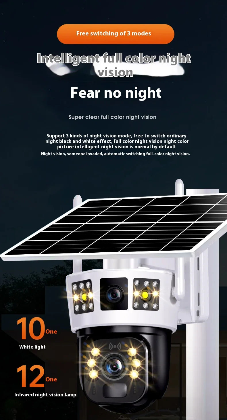 4G Solar Camera 6K 12MP Three Lens PTZ Dual screen PIR Human Tracking Color Night Vision Security CCTV Surveillance IP Camera