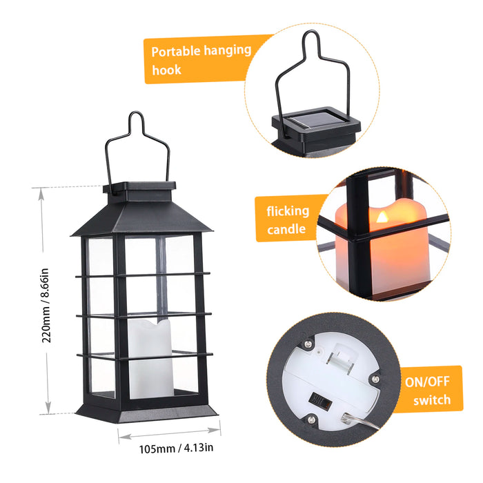 Solar Powered Lantern Light Outdoor Flickering Flame Fire Candle LED Lamp Hanging Decorative Lighting For Garden Patio Courtyard