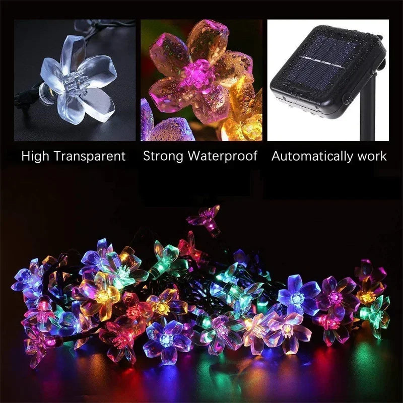 Solar Flower String Lights Outdoor Waterproof LED Fairy Lamp Decoration for Garden Fence Yard Christmas Home Party Decor