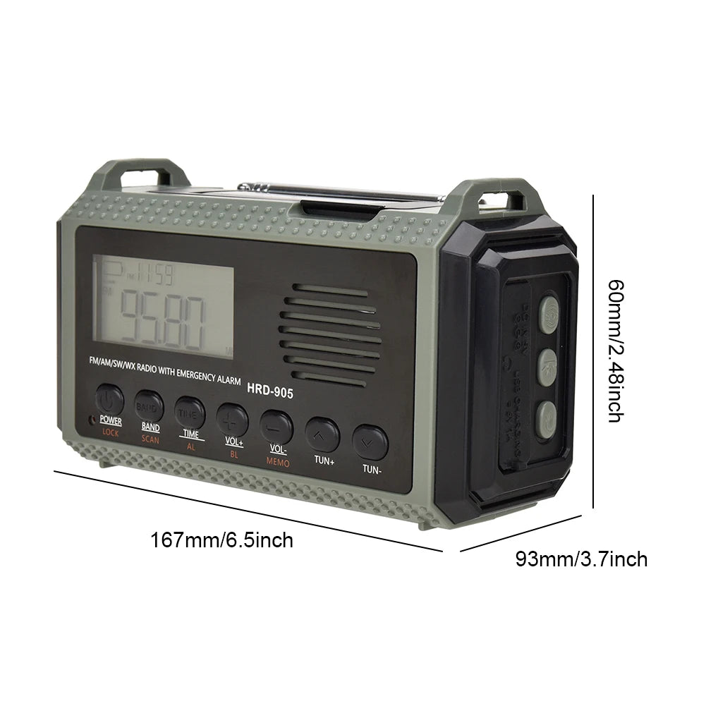 10000MAh Portable Emergency Solar Power Radio Hand Crank AM FM SW NOAA Weather Radio Led Reading Flashlight Phone Power Bank