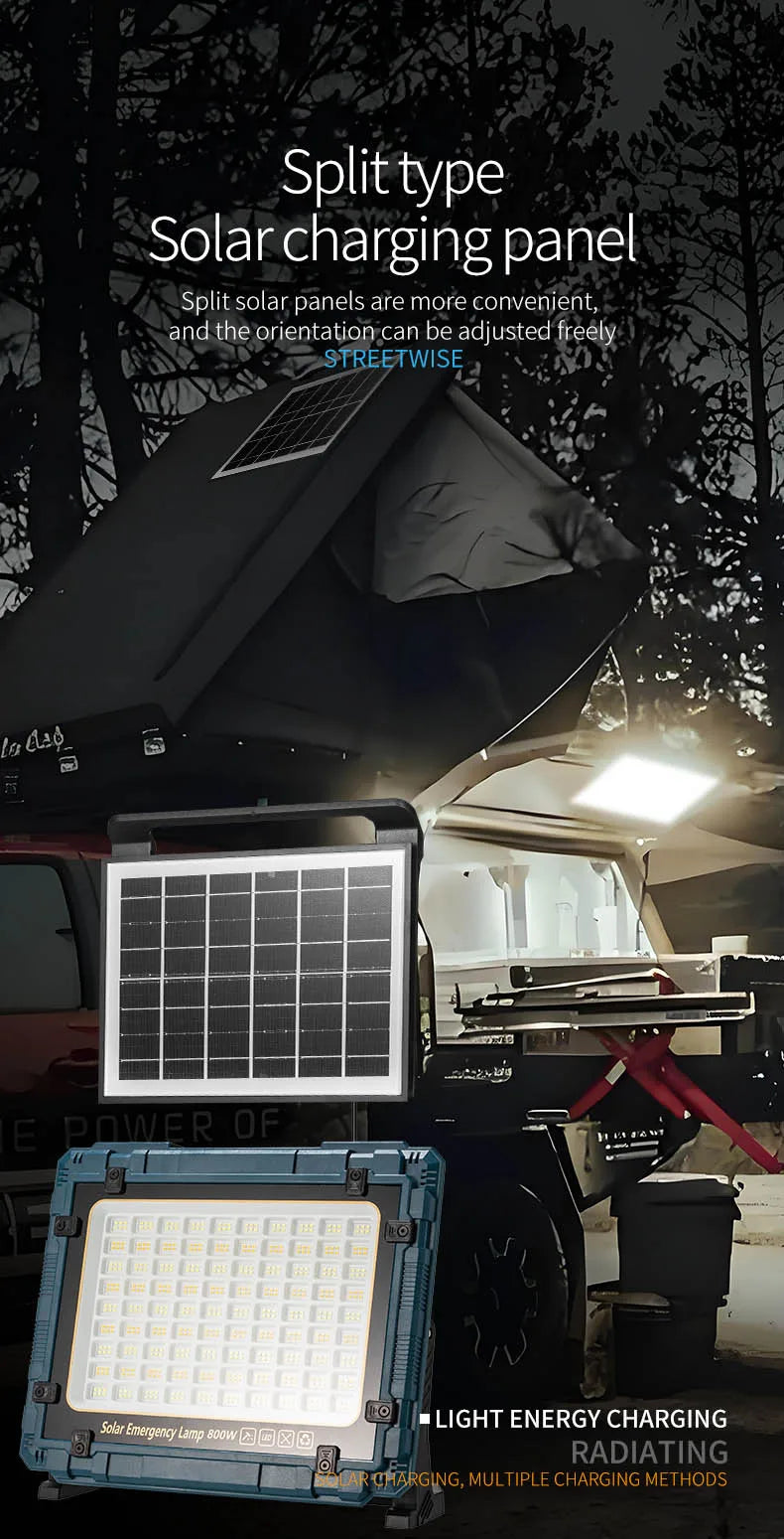 Rechargeable Solar Flood Light Outdoor Portable LED Reflector Spotlight IP66 Waterproof Camping Work Light Floodlight