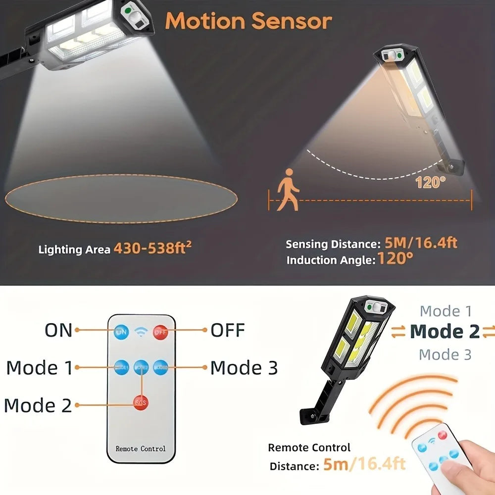 1pc Solar Street Lights,43LED Solar Wall Light Outdoor,Remote Control Solar Flood Light,Motion Sensor,For Yard,Garden Lamp