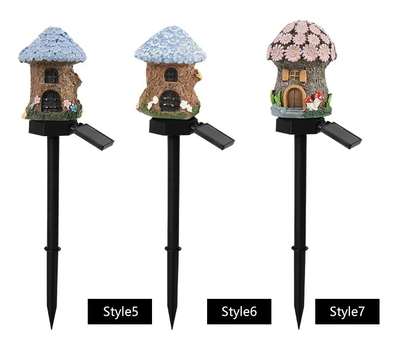 Solar Lawn Light Resin Craft Miniature Fairy Mushroom House Solar Powered Garden Yard Outdoor Decor Lamps Christmas Lamp
