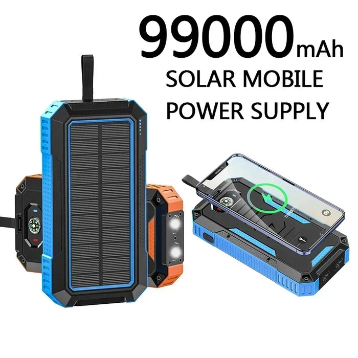 Solar panels Power bank Wireless charging solar phone charger 99000mAh with Camping Lamp Mobile Phone Charger USB Power bank