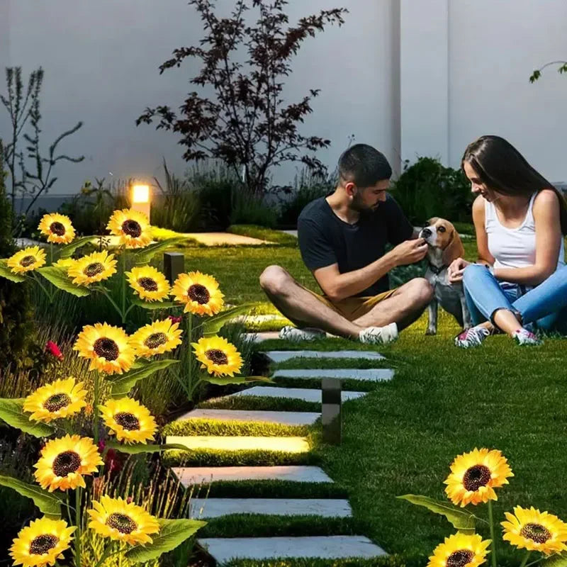 Solar Sunflower Garden Lights Waterproof LED Outdoor Artificial Flower Lamp Auto on/Off Patio Lawn Wedding Christmas Decorations