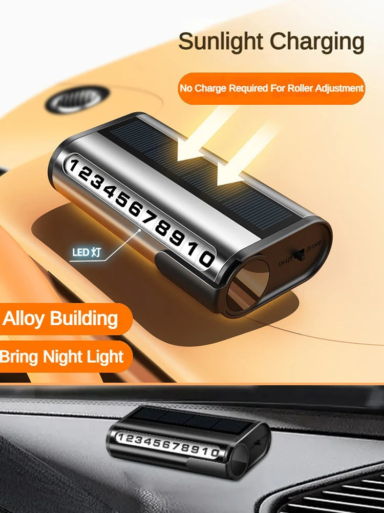 Solar Charging Car Parking Number Plate Luminous Auto Parking Card Temporary Stop Phone Number Card for Car Decoration Accessory