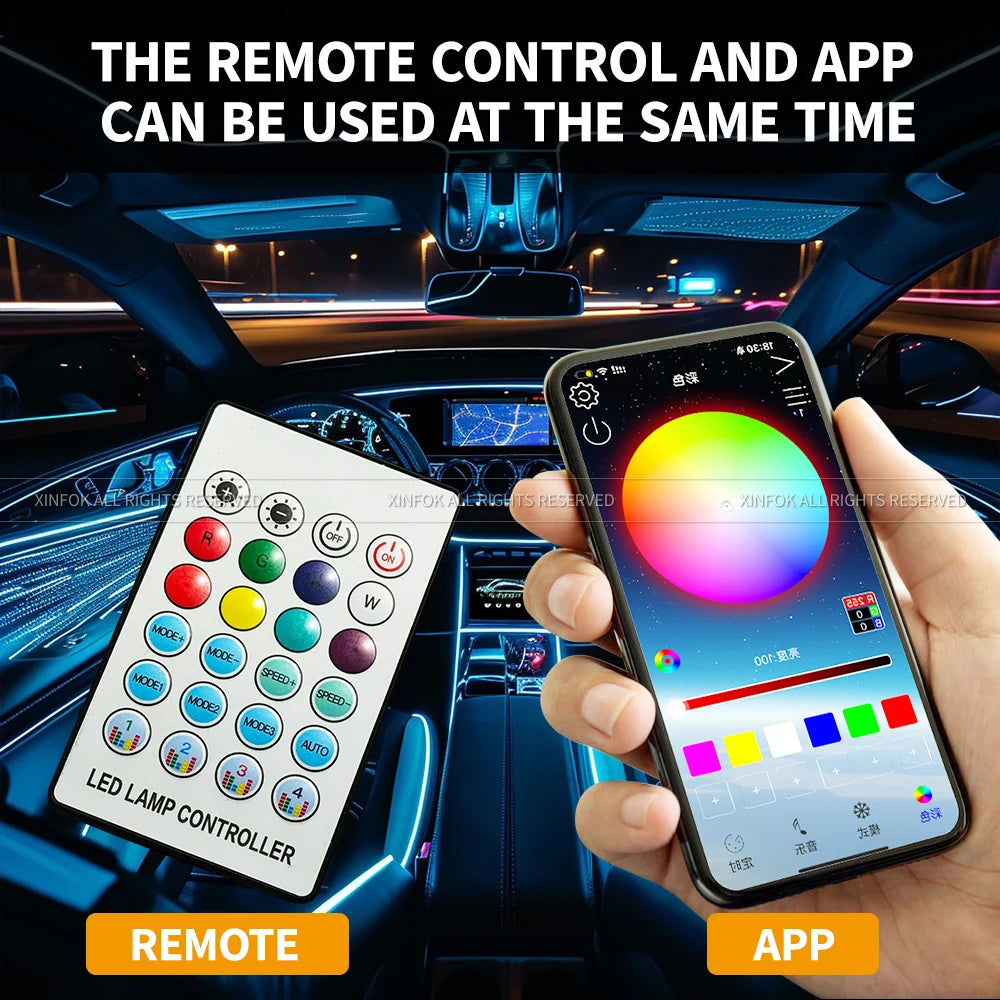 110cm APP Control Car Ambient Lights LED Interior RGB Symphony Atmosphere Light Acrylic Strips Dashboard Decoration Sunroof
