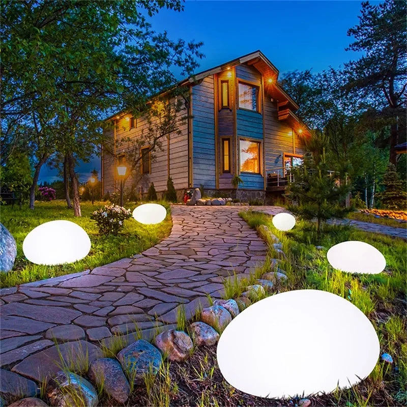 Solar Garden Lights Led Modern Creative White Stones Shape Waterproof IP65 with Remote Control Decor Home Courtyard Lawn Lamp