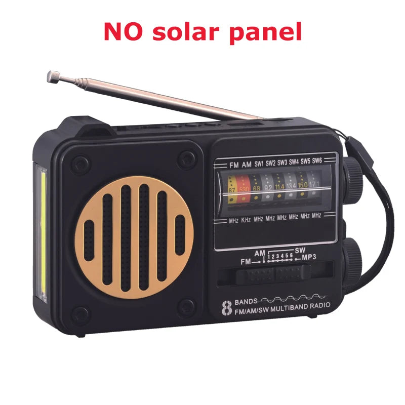 Portable Emergency Radio Solar FM AM SW1-6 Radio Receiver Bluetooth Speaker with Flashlight TF Card USB Drive MP3 Music Player