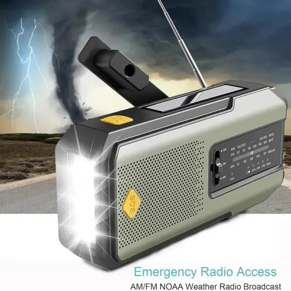 2000mAh Emergency Radio Solar Hand Crank AM FM WB NOAA Weather Global Receiver LED Flashlight SOS Alarm Power Bank